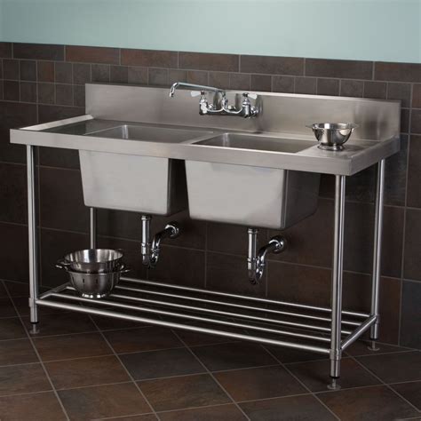 Stainless+Steel+Double+Well+Commercial+Console+Sink+with+Shelf+-+48 ...