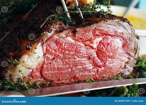 Roasted American Angus Beef Rib Eye Steak on a Meat Carvery Food ...