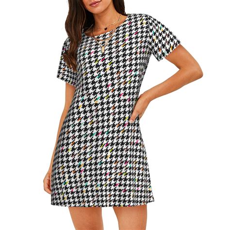 Bingfone Black And White Houndstooth Nightgowns for Women Sleep Shirts ...
