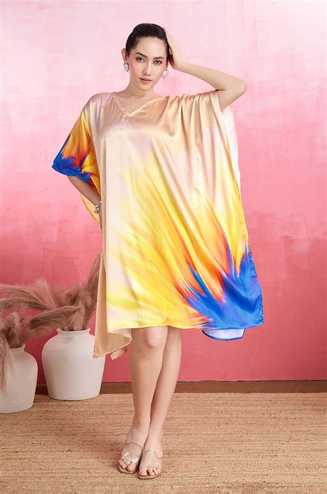 Springtime Bliss Short Satin Kaftan Dress | Buy Kaftan Online India ...