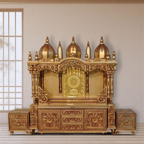 Mandirs | Teak Wood Gold Pooja Mandir | Shilpa by DZYN – DZYN Furnitures