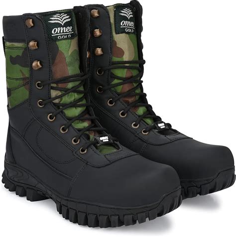 OMEE GOLD Men's Black Leather Tactical Combat Print NCC/Army/Military ...