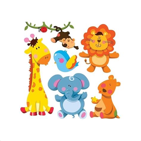 Buy Cartoon Cute Animals Wall Sticker Jungle Theme Kids Wallpaper Decal ...