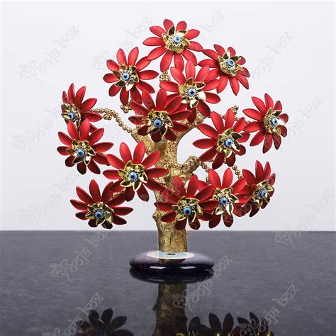 Blooming Safeguard Red Flower with Turkish Evil Eye Tree for Home