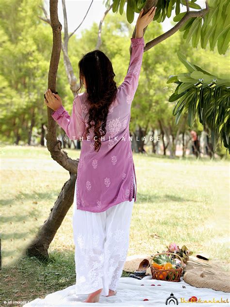 Mauve Rihana Viscose Chikankari Tunic Top