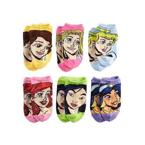 Disney Princess Girls 6-Pack No-Show Socks