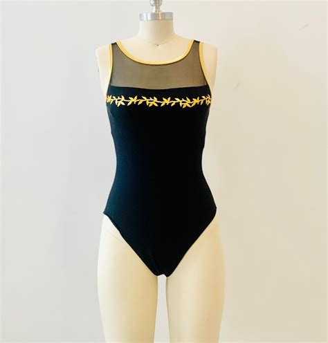 1980’s Black and Gold Bathing Suit - Etsy