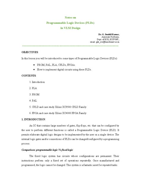 Pld1 - Key Notes on Programmable Logic Devices in VLSI Design - Studocu