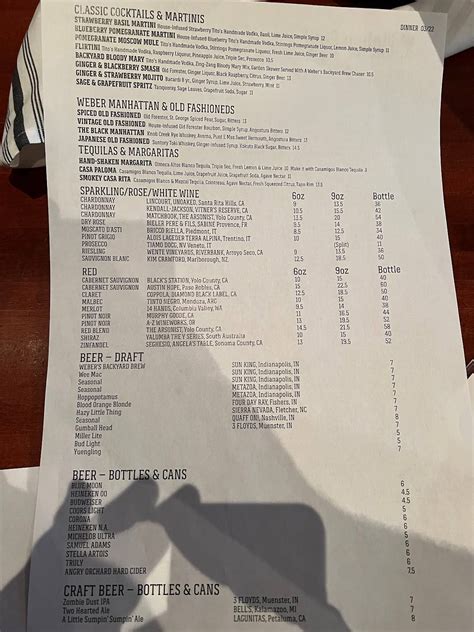 Menu at Weber Grill Restaurant, Indianapolis, 10 N Illinois St