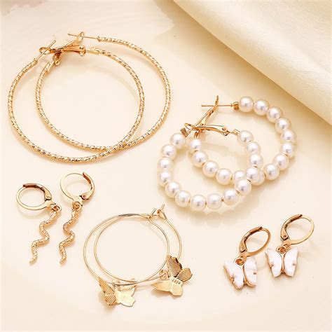 Buy PRITA Chic Metal Gold Plated Combo Pearl Butterfly Hoop Drop ...