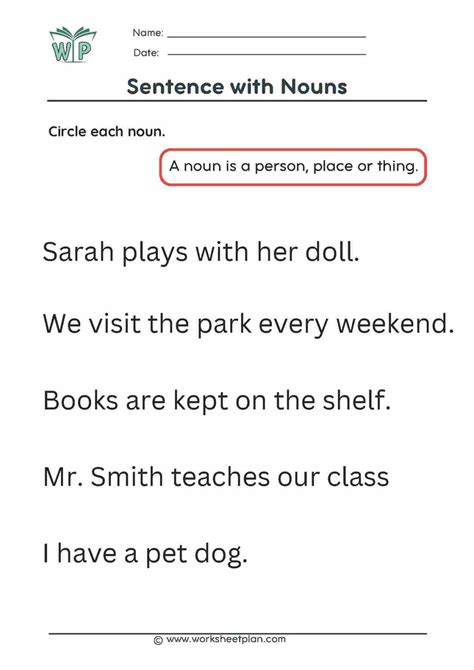 Sentence with Nouns » Worksheet Plan