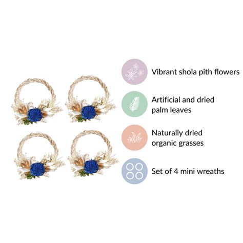 Mini Shola Flower Wreath Eco-Friendly Set Of 4 Online - Premium Wall ...