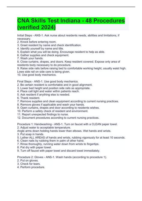 CNA Skills Test Indiana - 48 Procedures (verified 2024) - CNA Skills ...