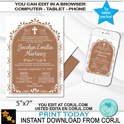 English Baptism and 1st Birthday Invitation, Mexican Barro Invitacion ...