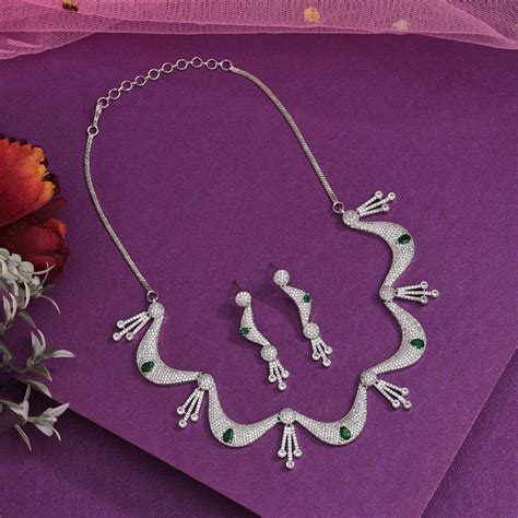 Green Color American Diamond Necklace Set – Eindiawholesale