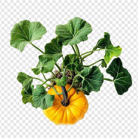 Yellow pumpkin plant top view green leaves autumn harvest | Premium AI ...
