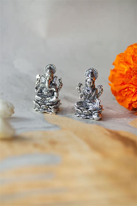 Divine Lakshmi & Ganesh Combo Antique Finish 925 Sterling Silver Idol ...