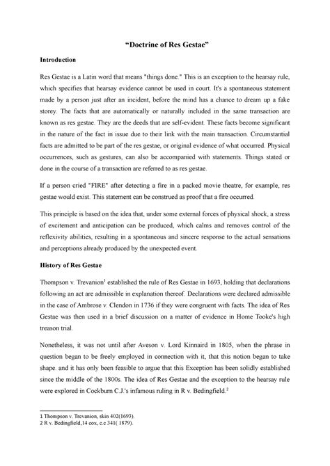 Doctrine of Res Gestae - “Doctrine of Res Gestae” Introduction Res ...