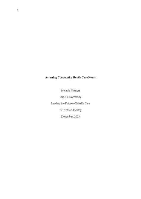 NURS FPX6218 Spencer Melinda Assessment 2 - Assessing Community Health Care Needs Melinda ...