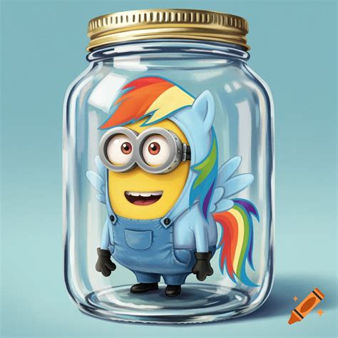 Minion in Rainbow Dash pony costume in a jar. on Craiyon
