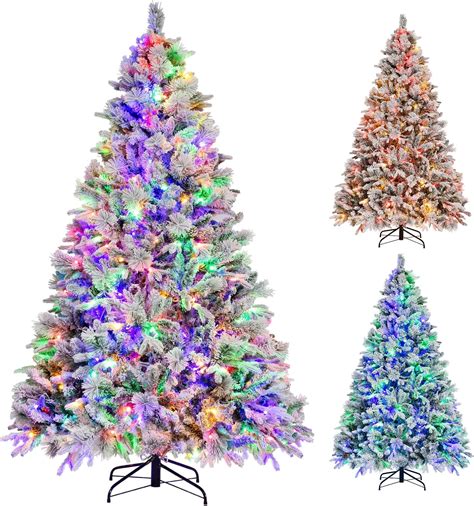 Amazon.com: Goplus 7ft Pre-Lit Snow Flocked Christmas Tree, Artificial ...