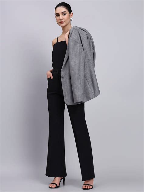 Women Tailored Grey Blazer with Oxidized Button