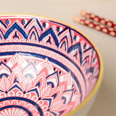 Mandala Floral Ceramic Bowl And Chopstick Multicolour Set Of 6 Online ...