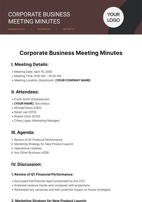Corporate Meeting Minutes Template - Ablebionics