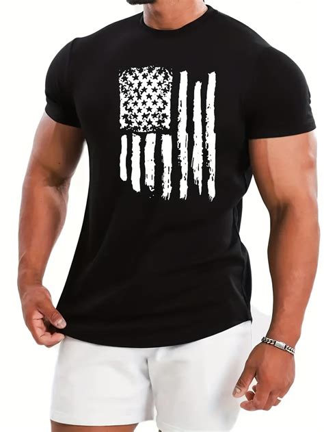 Distressed American Flag Pattern Print Men's Slightly Stretch T-shirt ...