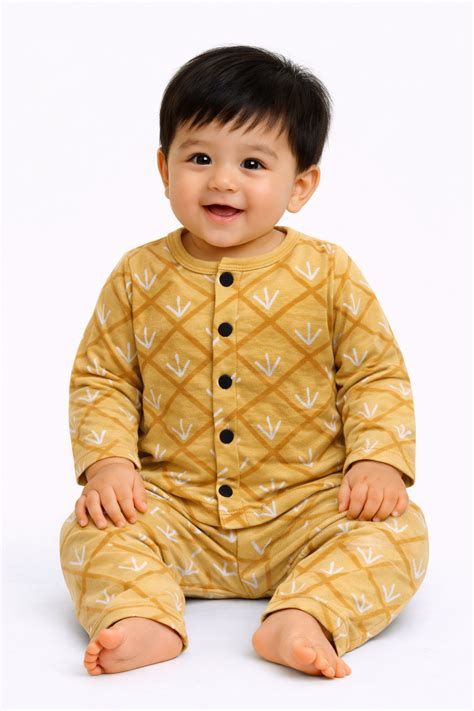 Front Open Full sleeves Ribbed Tshirt with Pant (Yellow Arrow) – sanright