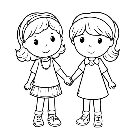 Two Girls Are Holding Hands In Each Other Coloring Pages Outline Sketch Drawing Vector, Wing ... - drawing of holding hands