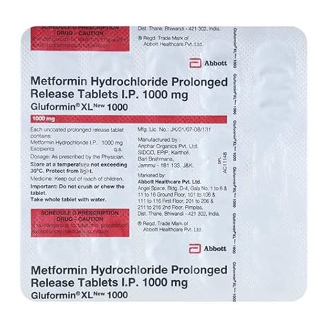 Gluformin XL New 1000 Tablet 15's : Amazon.in: Health & Personal Care