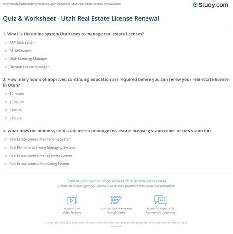 Quiz & Worksheet - Utah Real Estate License Renewal | Study.com