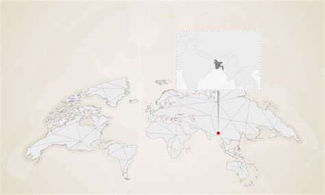 Premium Vector | Map of bangladesh with neighbor countries pinned on world map