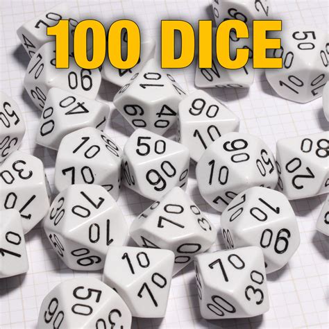Set of 100 10-sided Percentile Opaque White Dice | Dice Game Depot
