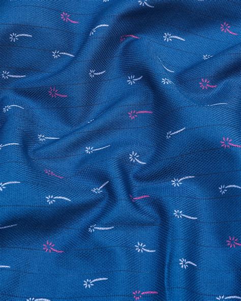 Froyo Blue Flower Printed Self Stripe Dobby Cotton Shirt – Hamercop