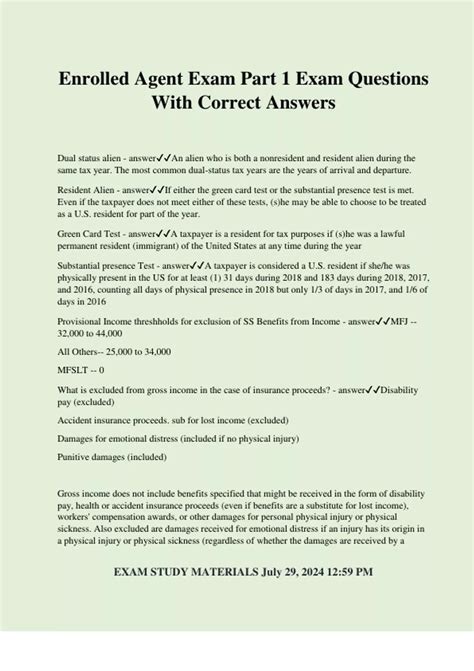 Enrolled Agent Exam Part 1 Exam Questions With Correct Answers ...