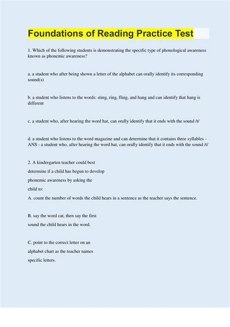 Foundations of Reading Practice Test | 100 Questions with 100% Correct ...