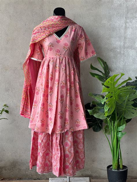 Pink printed cotton sharara set – VIKA Boutique