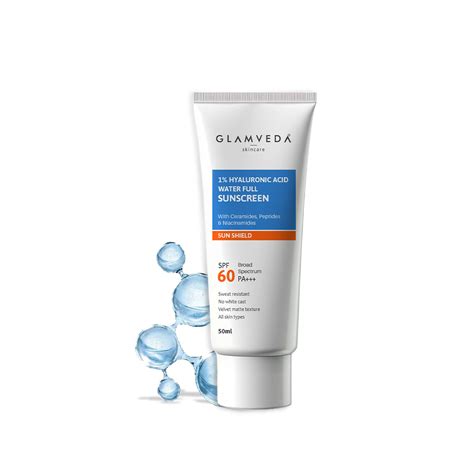 Glamveda 1% Hyaluronic Acid Sunscreen SPF 60, PA+++ | With Ceramides ...