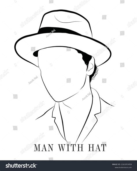 Hat Wearing Man Illustration Line Art Stock Vector (Royalty Free ...