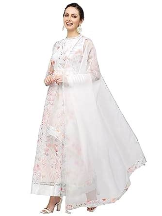 Polka Organza Floral Anarkali Kurta Set (Small, White) : Amazon.in: Fashion