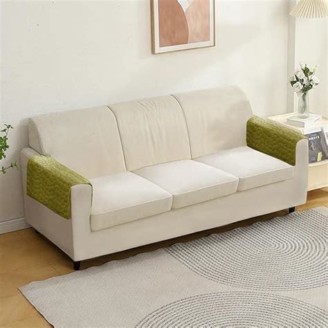 Pebble Milk Velvet Luxurious Set of 2 Sofa Armrest Covers, Pristine Gr ...