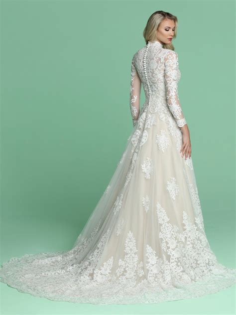 Davinci Bridal 50607 Long Sleeve Sheer Lace A Line Wedding Dress High ...