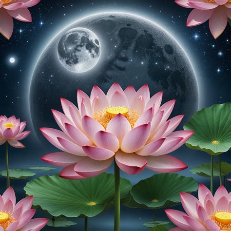 lotus flower with moon Image – Free AI Generator | Makepix
