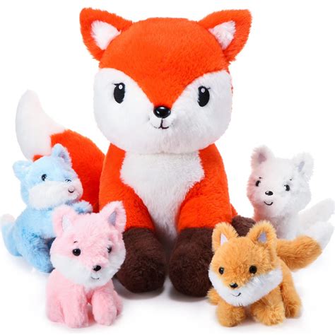 Buy 5 Pcs Fox Plush Toy Set 14 Inch Mommy Fox Stuffed Animal with 4 ...