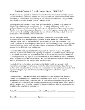 Fillable Online Patient Consent Form for Anesthesia - Understanding ...