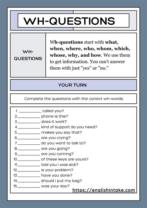 Wh-questions exercises with answers
