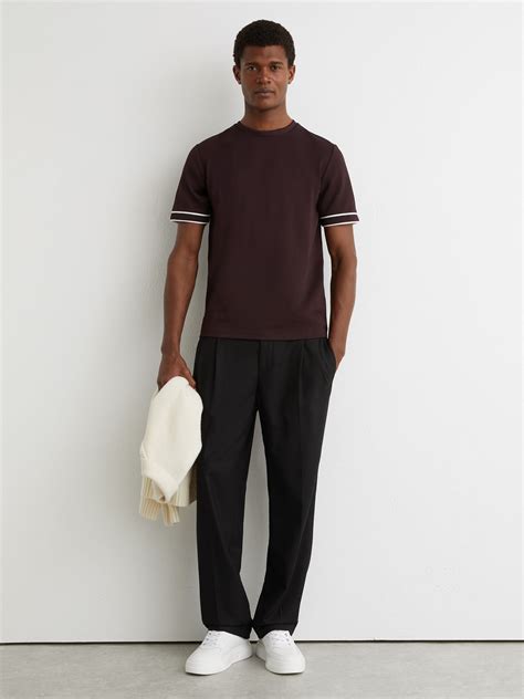 Buy Reiss Cherry Red Oscar Piped-Trim Textured Modern-Fit T-Shirt from ...