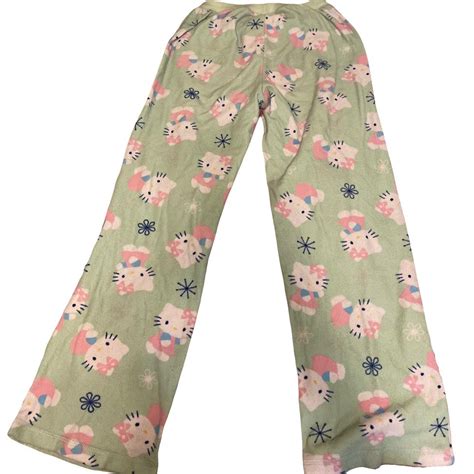 Hello Kitty Green Pajama Pants These are a size M... - Depop